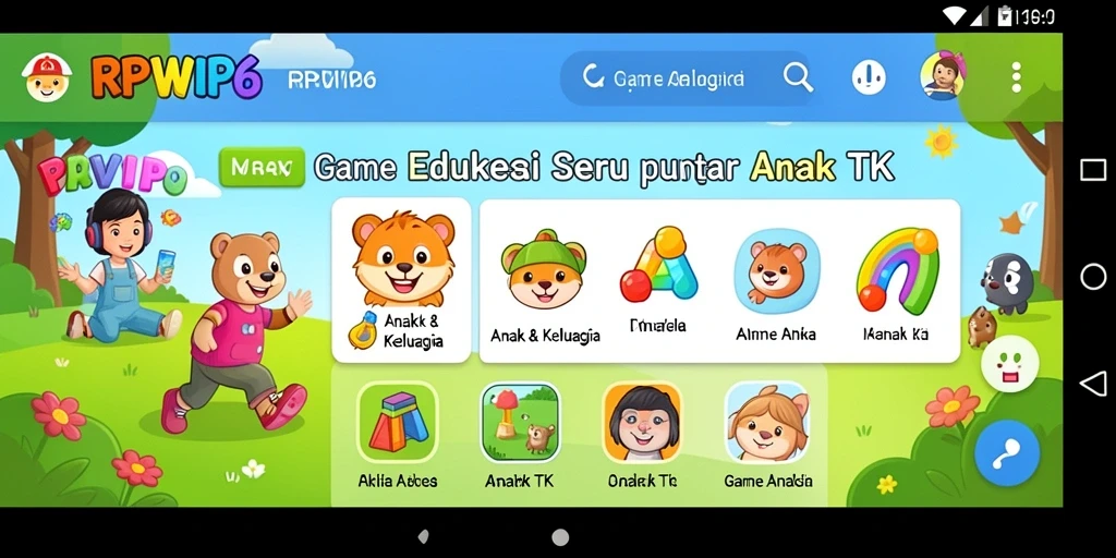 Tampilan antarmuka permainan edukatif yang ceria dan interaktif.